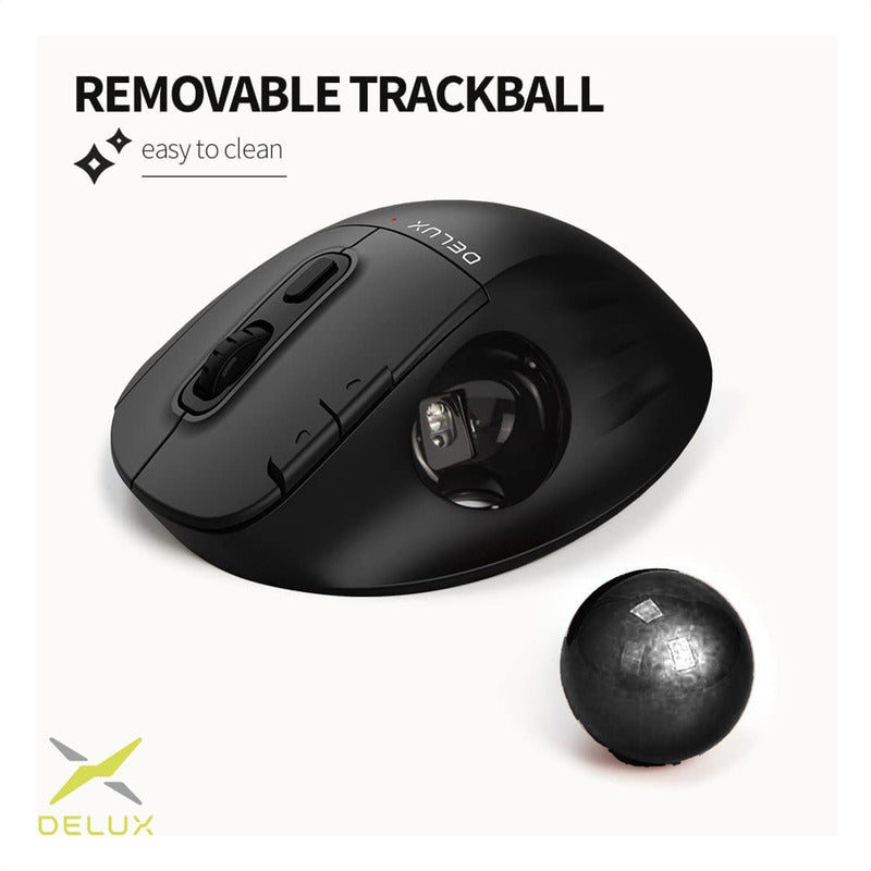 Mouse Ergo Trackball Delux Mt1 Db / Inalámbrico + Bluetooth Negro