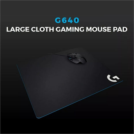 Mouse Pad Gamer Logitech G640 Tela Grande 400x460mm Grosor 3mm Fricción Moderada Base de Goma - Negro
