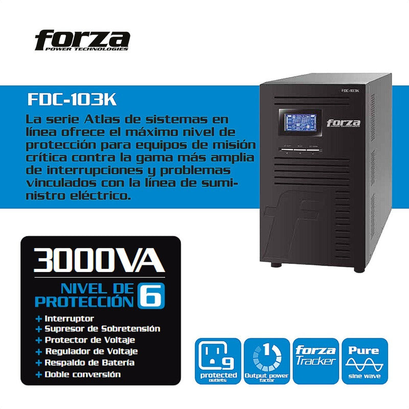 Ups Online 3kva Forza Atlas Fdc-103k, 3000va/3000w, 9 Tomas Negro