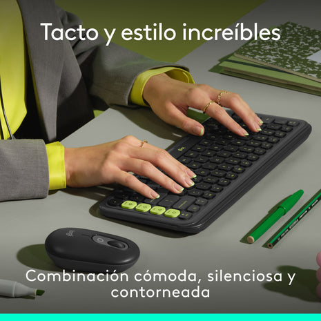 Combo Inalámbrico Logitech POP Icon Teclado y Mouse Bluetooth SilentTouch Multidispositivo - Grafito