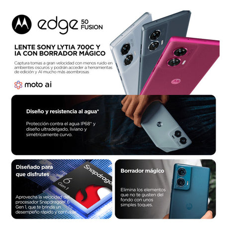 Celular Motorola Edge 50 Fusion 5G SIM+eSIM pOLED 6.7” 120Hz 256GB/8GB 50MP Sony IP68 5000mAh/68W - Verde Azulado
