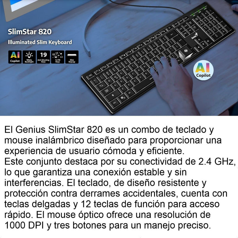 Teclado Delgado Y Retroiluminado Genius Slimstar 820 / 12 Fn Negro Español España