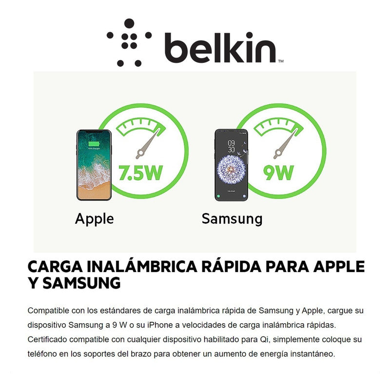 Cargador De Carro Inalámbrico Qi Belkin Carga Rápida Rejilla
