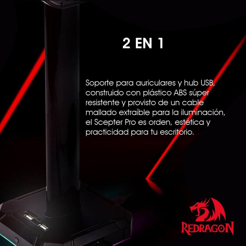 Hub 4 Usb + Base Auriculares Rgb Redragon Ha300 Scepter Pro