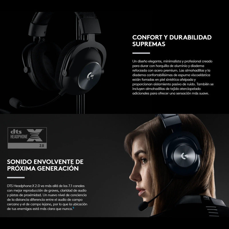 Diadema Gamer Profesional Logitech G Pro X Wireless 7.1 Dts Negro