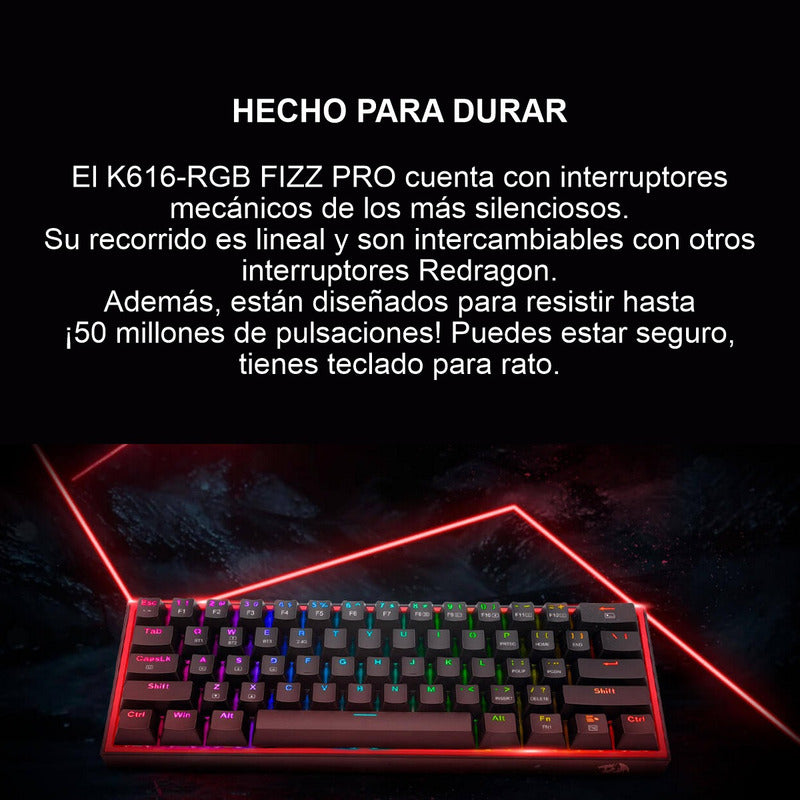 Teclado Gamer Mecánico Inalámbrico Redragon K616rgb Fizz Pro Negro Español