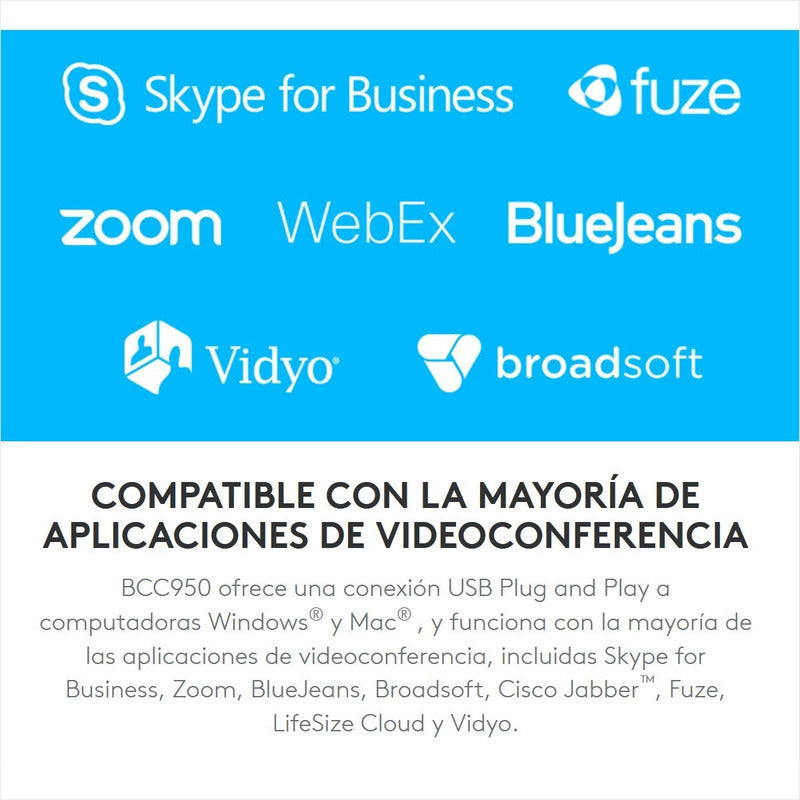 Cámara Logitech Conference Cam Bcc950, Video Full Hd / 1080p Negro