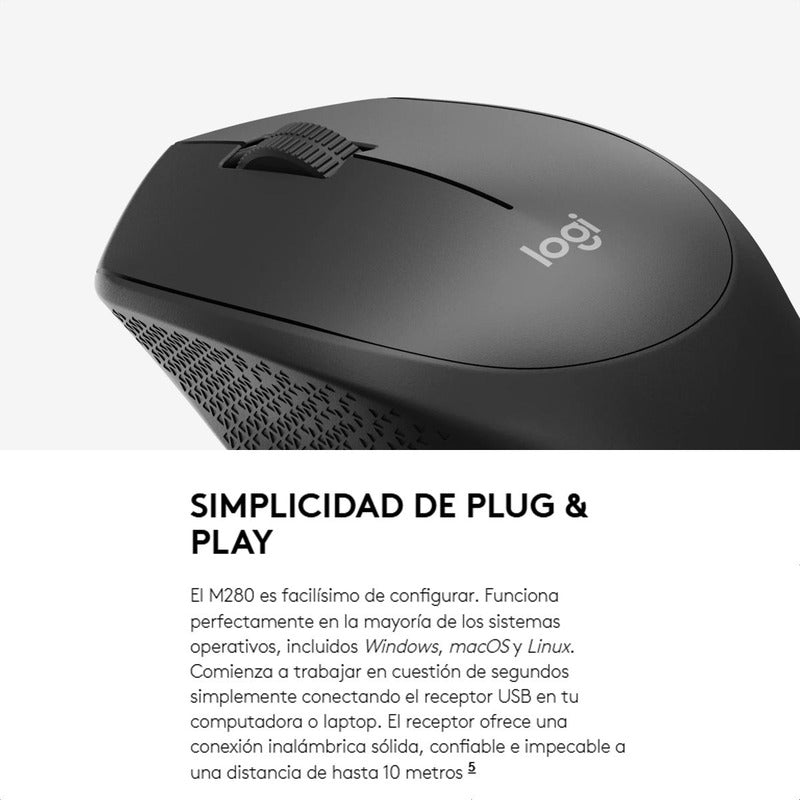 Mouse Inalámbrico Logitech M280, Diseño Confortable, Gris