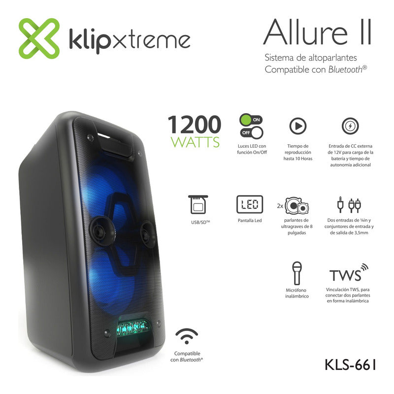 Parlante Bt + Mic Inalámbrico + Control, Klip Xtreme Kls-661