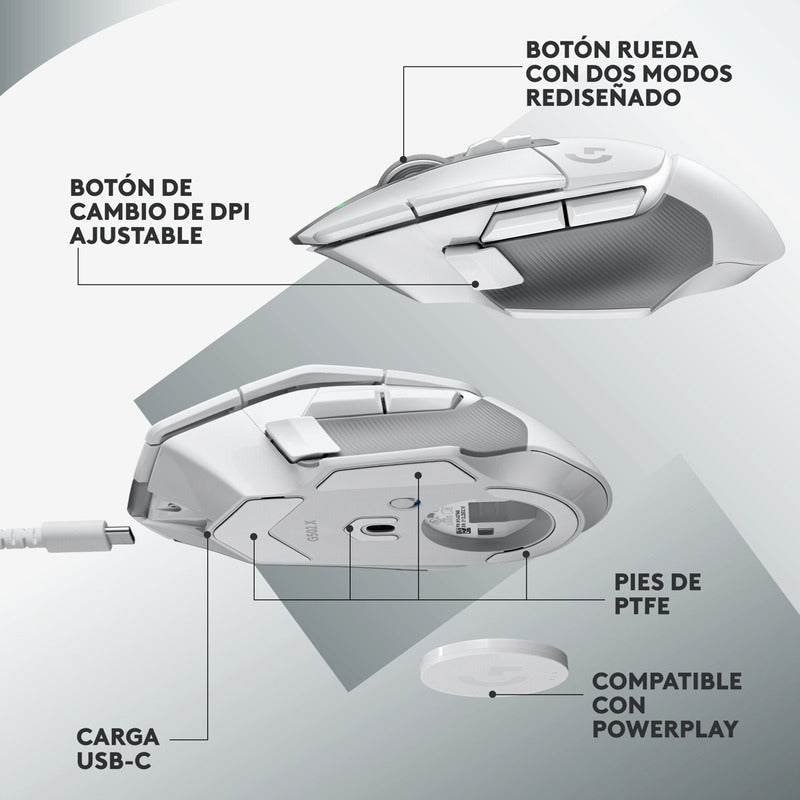 Mouse Gamer Inalámbrico Logitech G502 X Lightspeed Hero, Wht