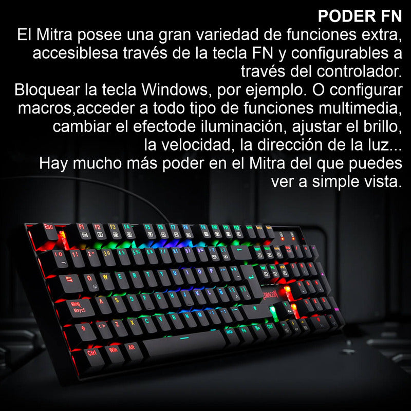 Teclado Gamer Mecánico Redragon K551 Mitra, Iluminación Rgb
