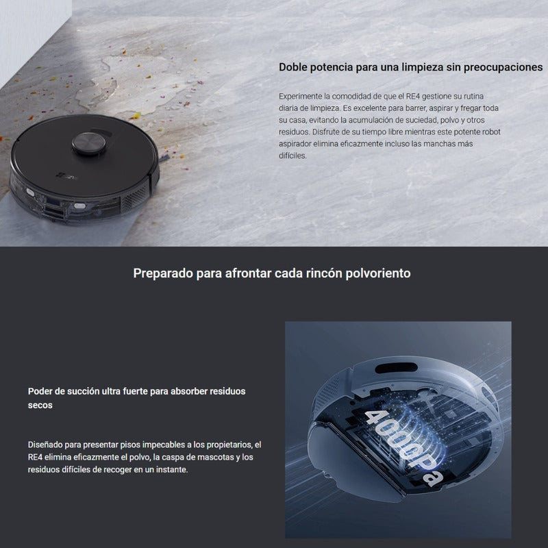 Ezviz RE4 Robot Aspiradora / Trapeadora Smart, 4000Pa, Navegación LiDAR LDS