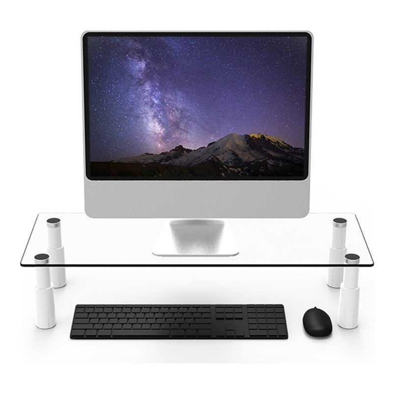 Soporte Elevador Monitor Vidrio Templado Techgo Bma-11 Base Ajustable Ergonomica Mesa Pc Laptop 2 Niveles