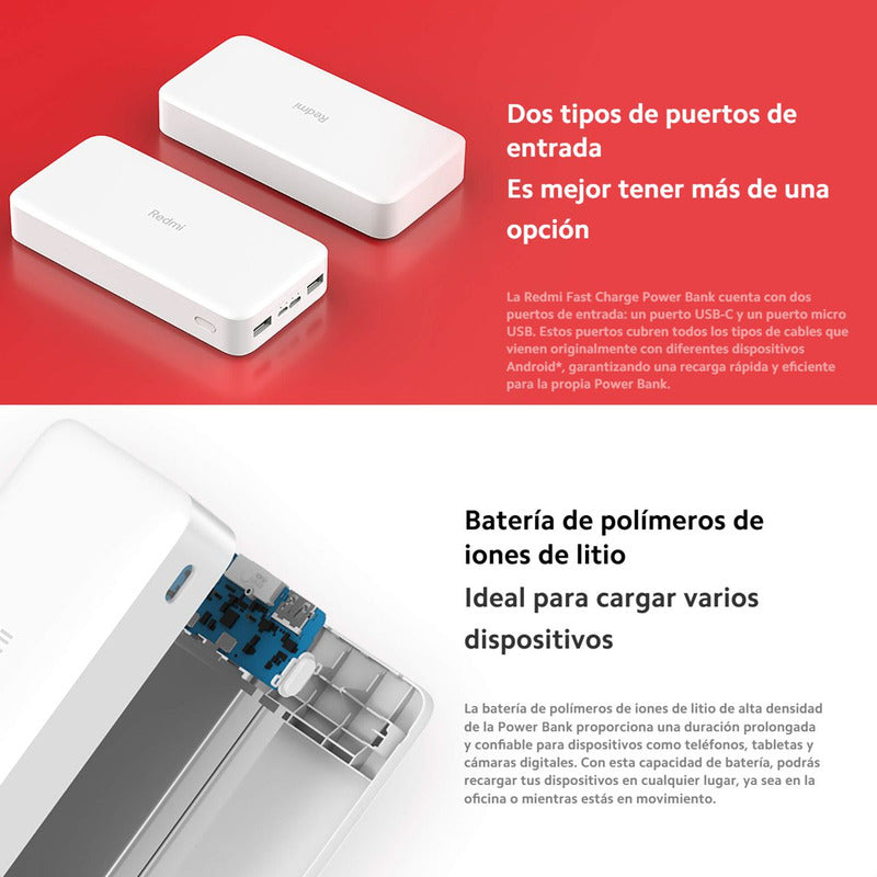 Xiaomi Redmi Power Bank 20000mah Carga Rápida 18w / Original Negro