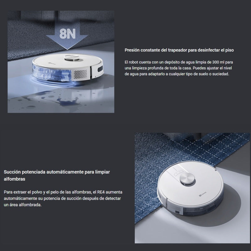 Ezviz RE4 Robot Aspiradora / Trapeadora Smart, 4000Pa, Navegación LiDAR LDS