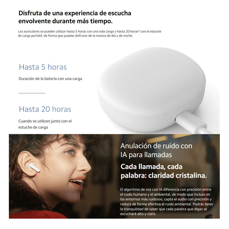 Xiaomi Redmi Buds 4 Lite, Audífonos Táctil / Bluetooth 5.3 Negro