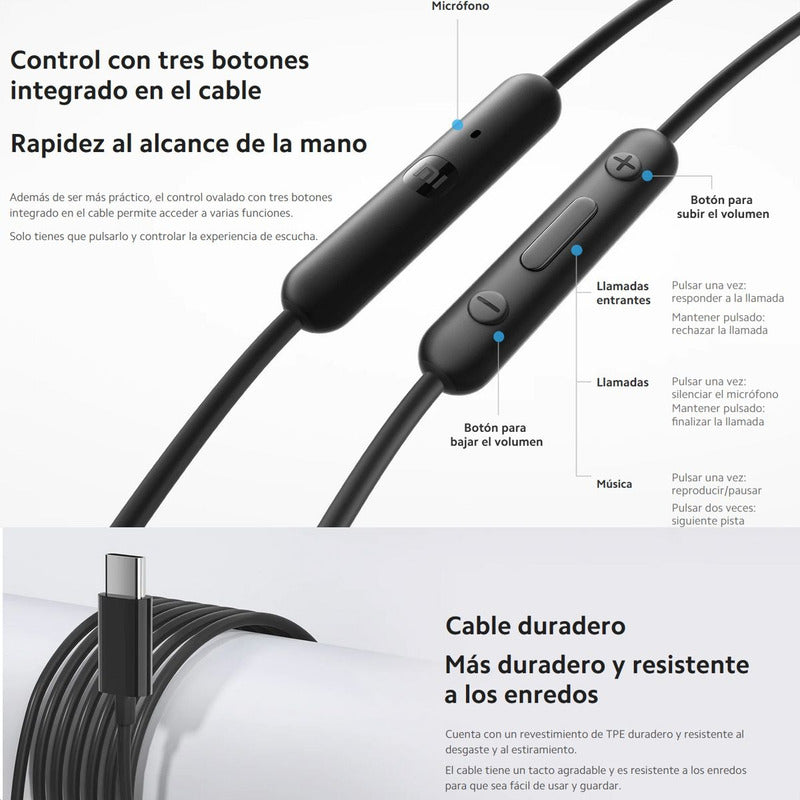 Auriculares Xiaomi Conexión Type-C con Control Integrado y Micrófono HD, Blanco
