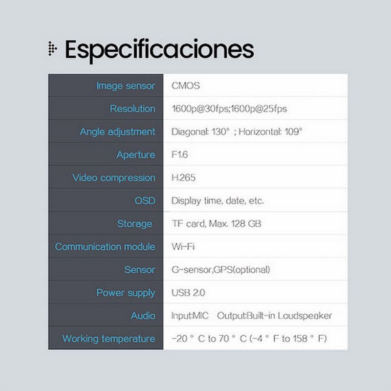 Cámara de Seguridad para Vehículos Hikvision Dashcam AE-DC5013-F6 1600P 2K Wi-Fi G-Sensor ADAS Nocturna