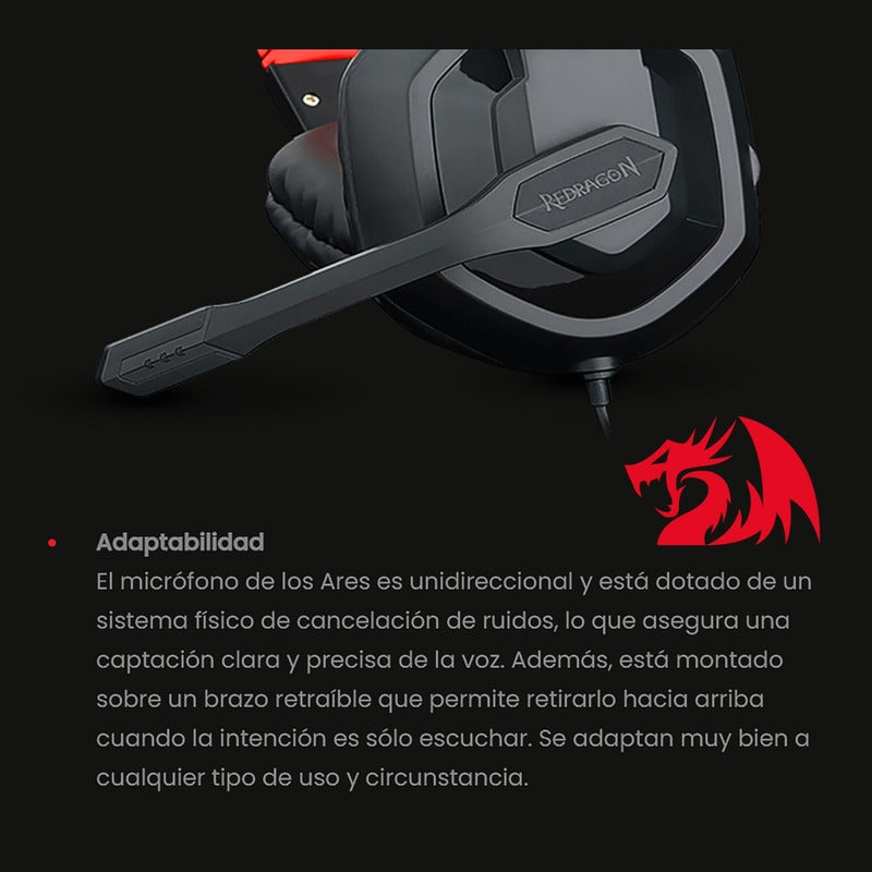 Diadema Gamer Redragon H120 Ares, Micrófono / Plug 3.5mm Negro/rojo