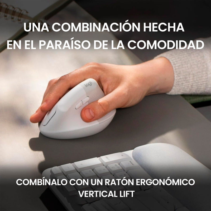 Teclado Ergonómico Inalámbrico Logitech Wave Keys, Blanco
