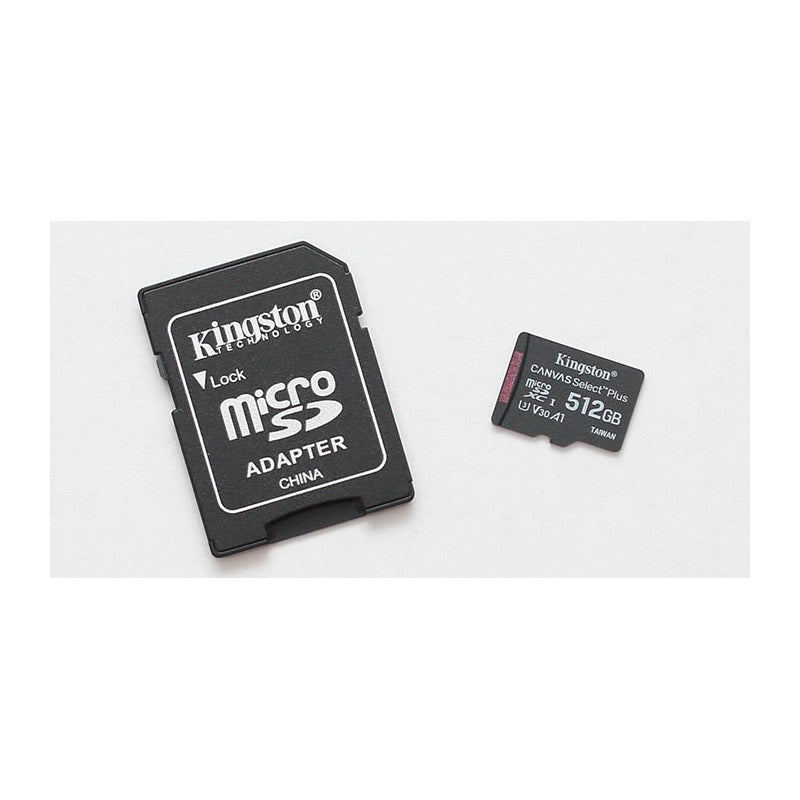 Memoria Micro SD Kingston 512GB Canvas Select Plus A1 C10 U3 V30 100MB/s con Adaptador SD - Original