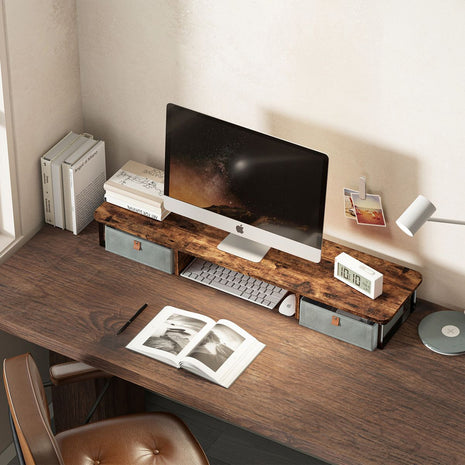 Base Eleva-monitor Madera Con 2 Cajones Techgo Tdb-1 Rústico
