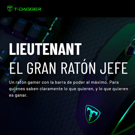 Mouse Gamer T-dagger T-tgm301 Lieutenant, Rgb, 12000dpi, Macros, Color Negro