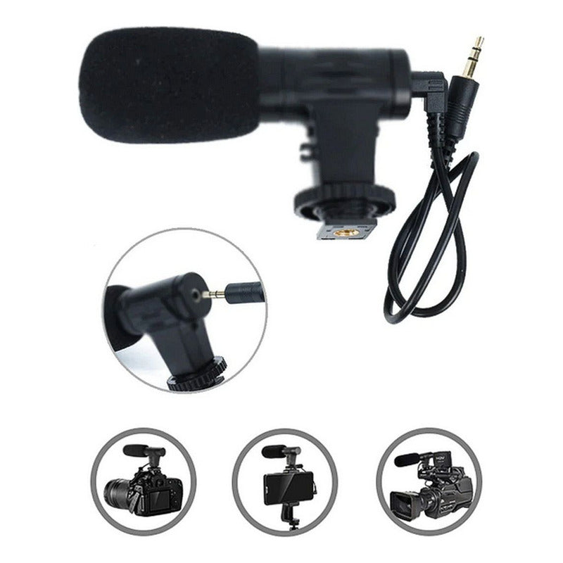 Estabilizador Celular Cámara + Luz Led + Micrófono + Control Negro