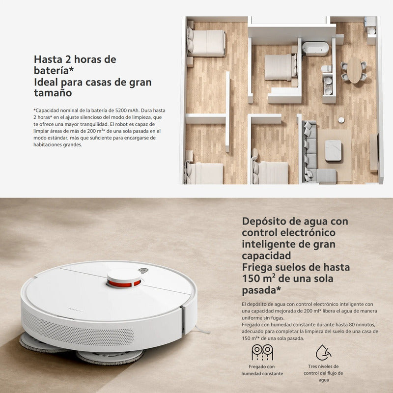 Xiaomi Robot Vacuum S10+, Aspiradora Trapeadora Inteligente, 4000Pa,  Sensor Láser, Color Blanco