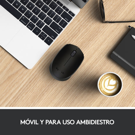 Mouse Inalámbrico Logitech M170 Receptor USB 2.4GHz Diseño Portátil Ambidiestro - Negro