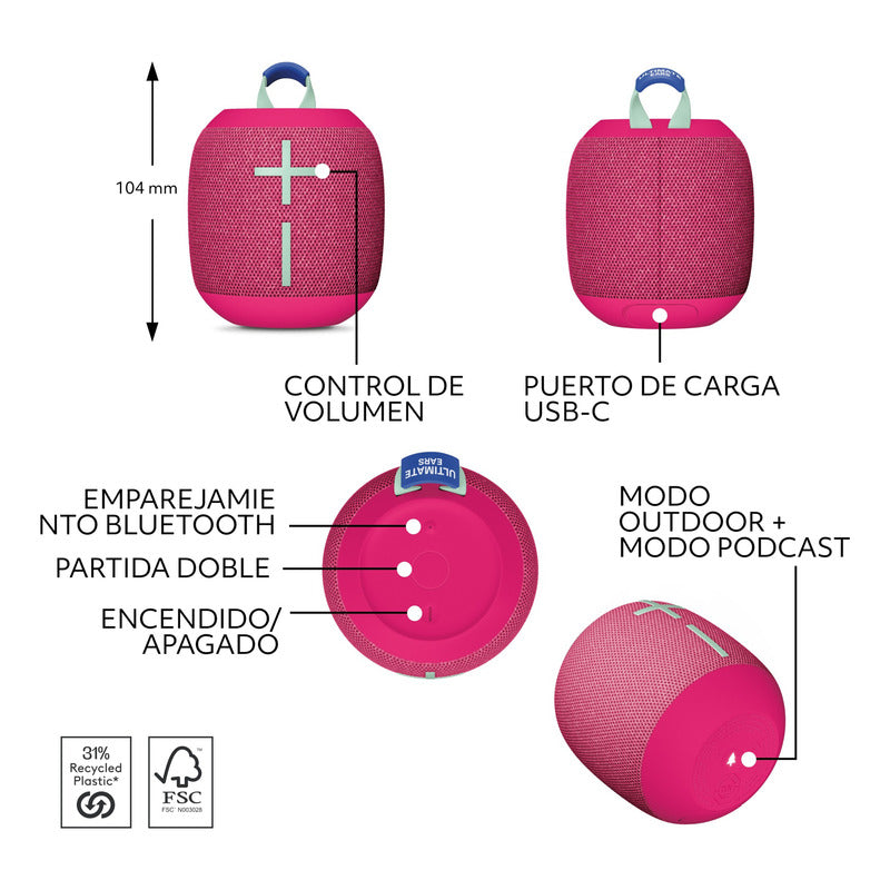 Ultimate Ears Wonderboom 4, Parlante Bluetooth Rosa