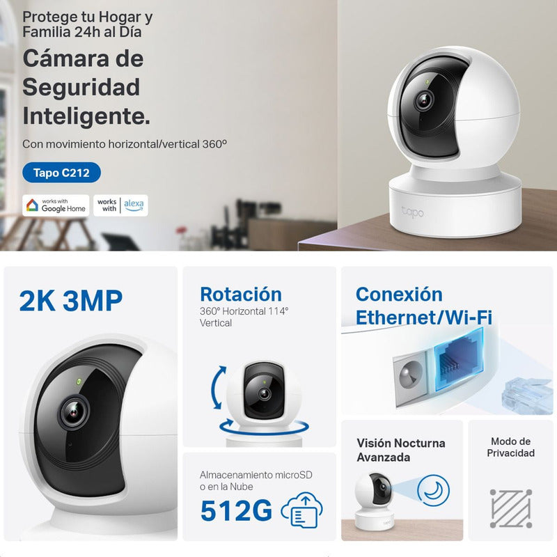 Cámara Wifi Lan 2k 3mp Ai Tp-link Tapo C212 + Micro Sd 128gb
