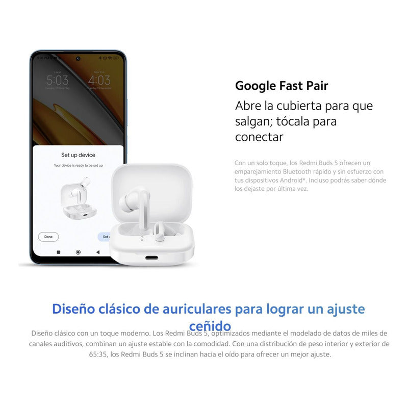 Xiaomi Redmi Buds 5, Auriculares Táctil Anc Manos Libres, Wh