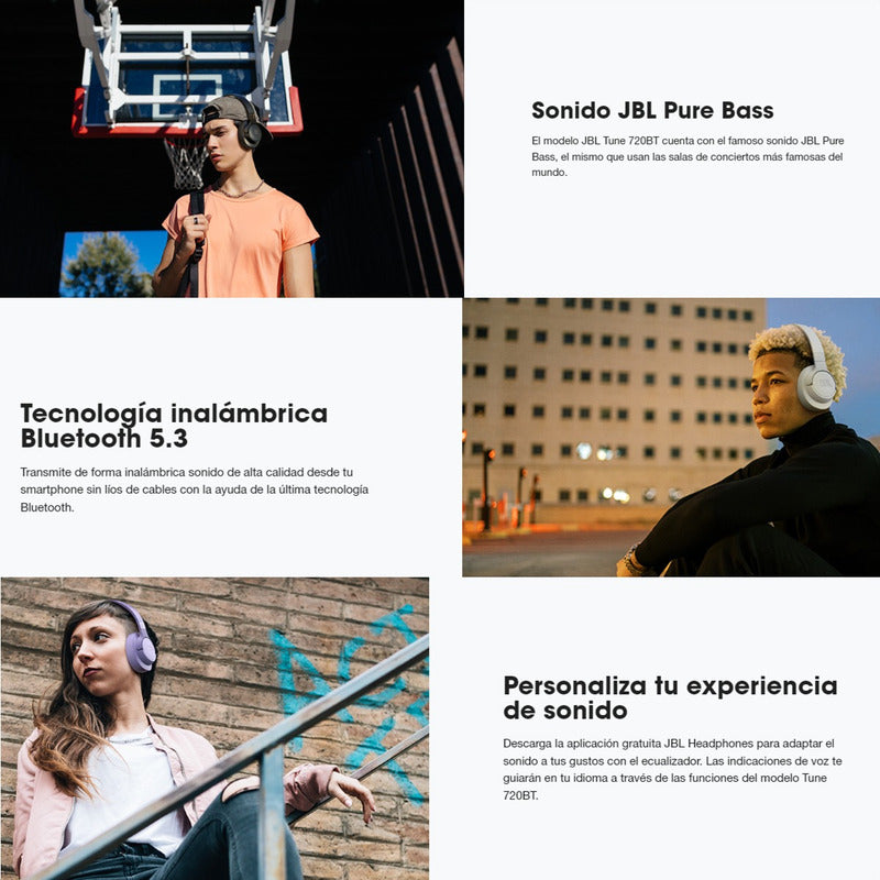 Diadema Inalámbrica JBL Tune 720BT Bluetooth  5.3 Sonido Pure Bass, Batería 76h Conexión Multipunto Negro