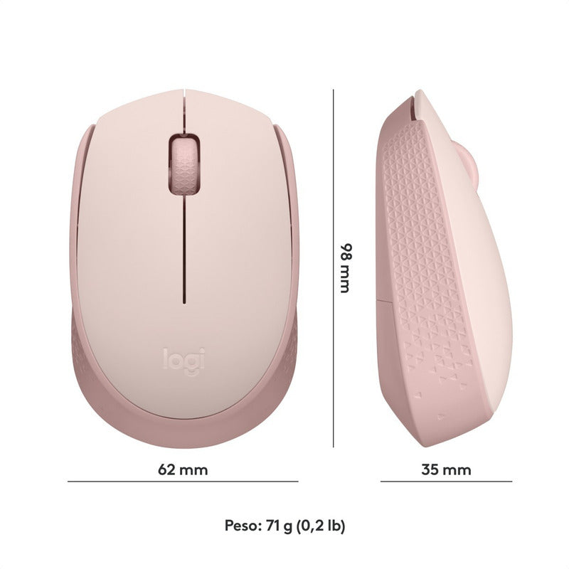 Mouse Inalámbrico Logitech M170 Receptor USB 2.4GHz Batería 12 Meses Diseño Portátil Ambidiestro - Rosa