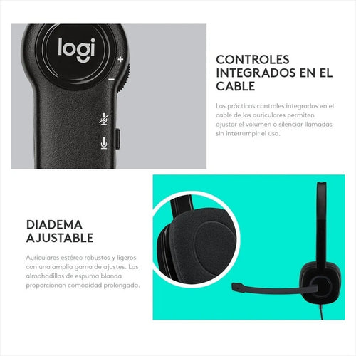 Diadema Estéreo Logitech H151, Micrófono, Volumen, Silencio Negro