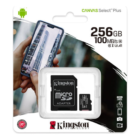 Memoria Micro SD Kingston 256GB Canvas Select Plus A1 C10 U3 V30 100MB/s con Adaptador SD - Original