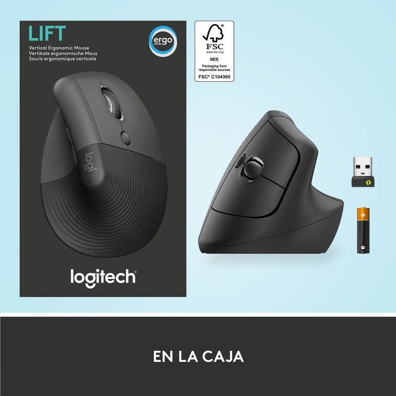 Mouse Ergonómico Vertical Logitech Lift, Inalámbrico para Manos Pequeñas y Medianas, Grafito
