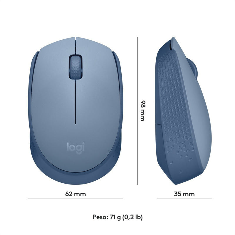 Mouse Inalámbrico Logitech M170 Receptor USB 2.4GHz Batería 12 Meses Diseño Portátil Ambidiestro - Gris Azulado