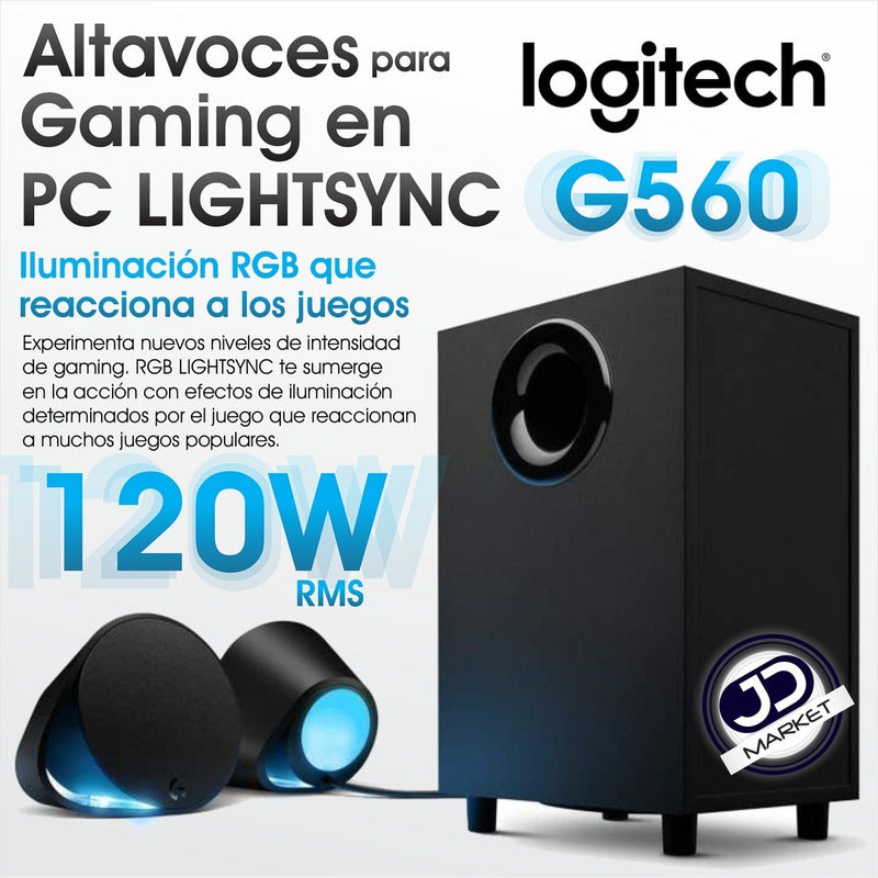 Parlantes Gamer Logitech G560 RGB LIGHTSYNC USB 240W/120W RMS DTS:X Ultra Sonido Envolvente 2.1 Bluetooth