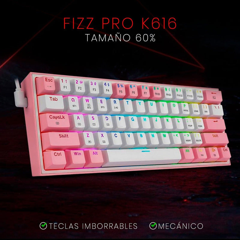 Teclado Gamer Mecánico Wireless Redragon K616rgb-wp Fizz Pro