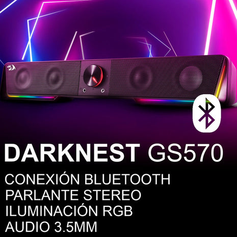Barra de Sonido Gamer Redragon GS570 Darknets RGB, Bluetooth y 3.5mm