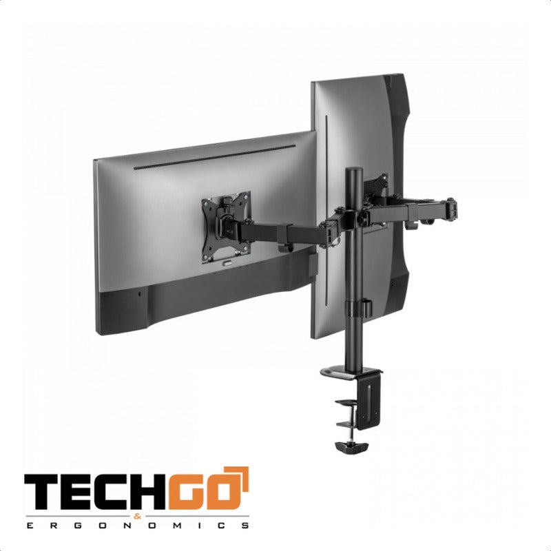 Soporte Doble Escritorio Para Monitor 17~32, Techgo Spm-1104 Negro