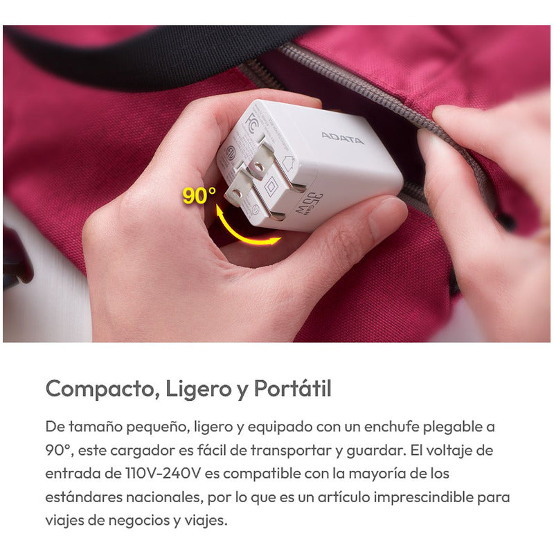 Cargador Rápido Compacto Adata Gan 35w 2en1 Usb-a/usb-c, Blk