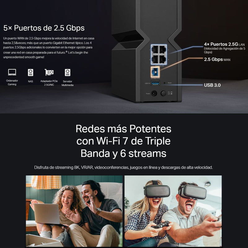Router WiFi 7 BE9300 TP-Link Archer BE550 de Triple Banda a 9214Mbps con Puertos Multi-Gigabit