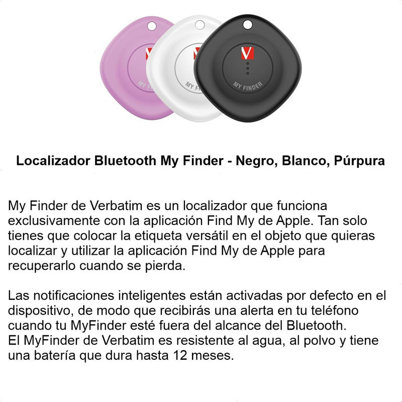 Localizador (3 Pack) Bluetooth Verbatim My Finder, Funciona con la Aplicación Find My de Apple