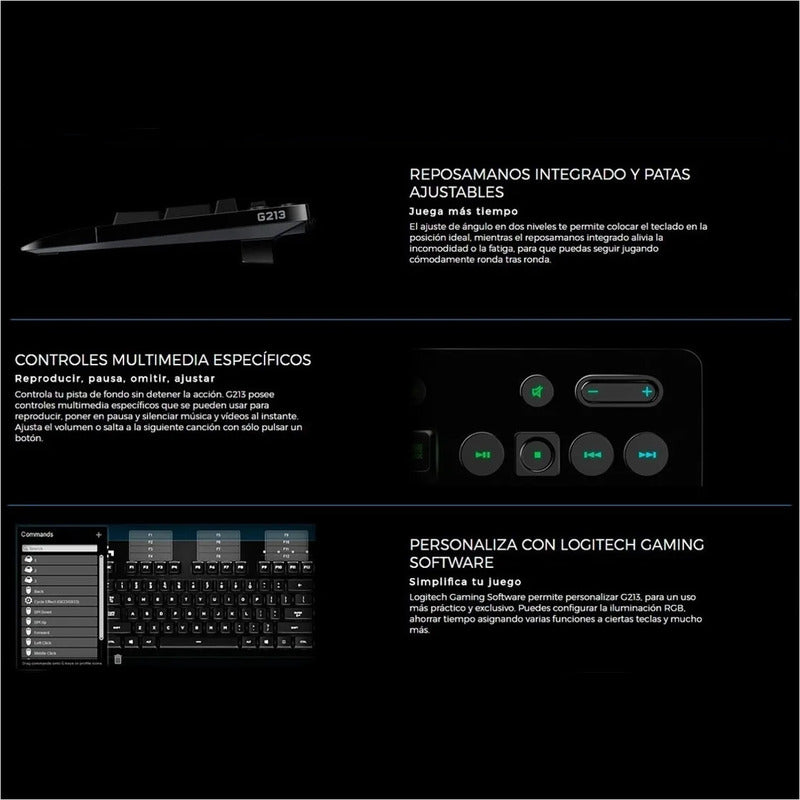Combo Gamer Teclado Logitech G213 + Mouse G203 + Diadema G335
