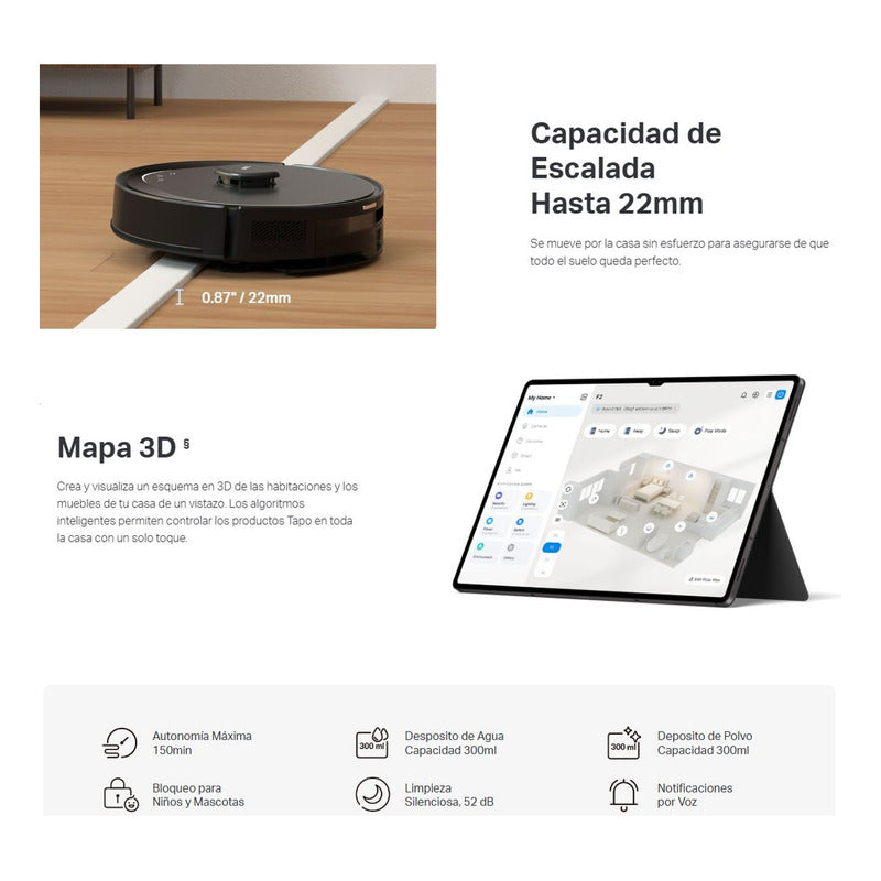 Aspiradora Robot Inteligente Tp-link Tapo Rv30 Max, 5300pa, Navegación LiDAR+IMU, Sin Base de Vaciado