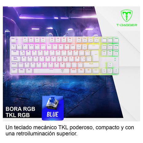 Teclado Gamer Mecánico Tkl T-dagger T-tgk315w Bora Rgb, Blue