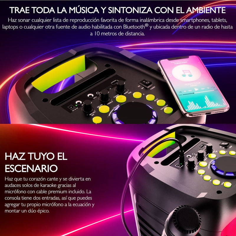 Parlante para Fiestas Klip Xtreme BoomFire X con Luces LED y Micrófono, 100W RMS